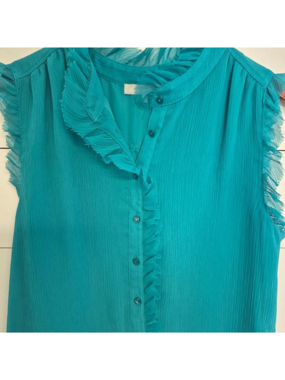 Violet & Claire Women's Sleeveless Teal Ruffle Blouse Size S - Picture 4 of 6